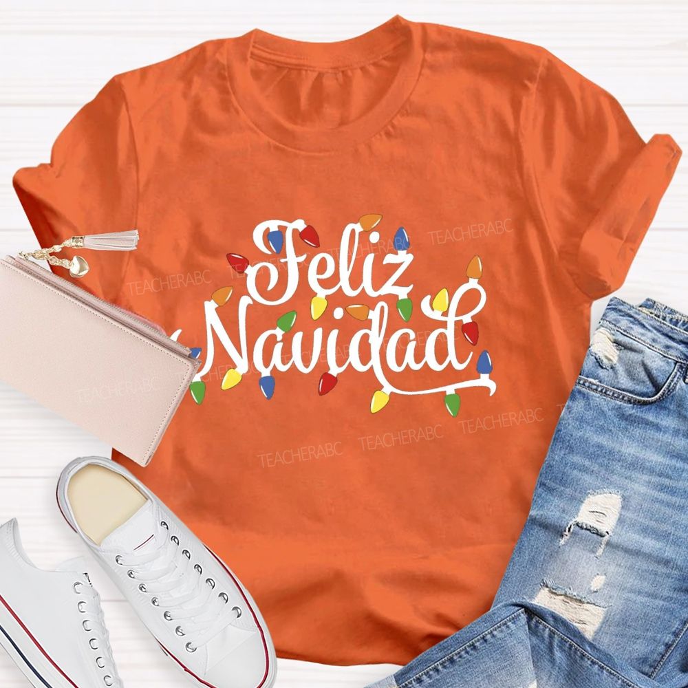 Christmas Lights Feliz Navidad Spanish Teacher T-shirt