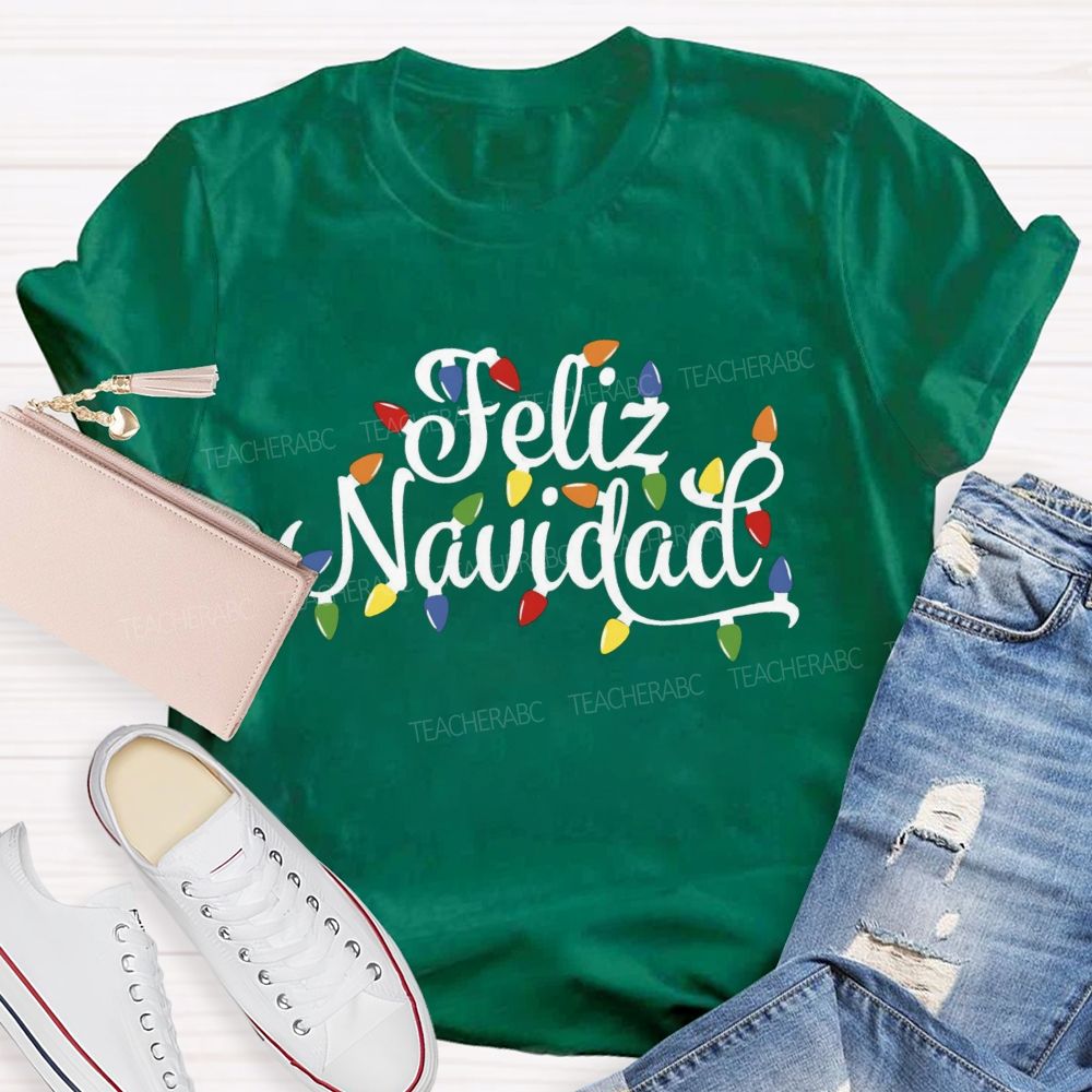 Christmas Lights Feliz Navidad Spanish Teacher T-shirt