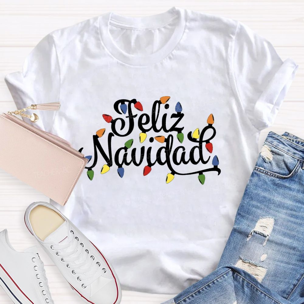 Christmas Lights Feliz Navidad Spanish Teacher T-shirt