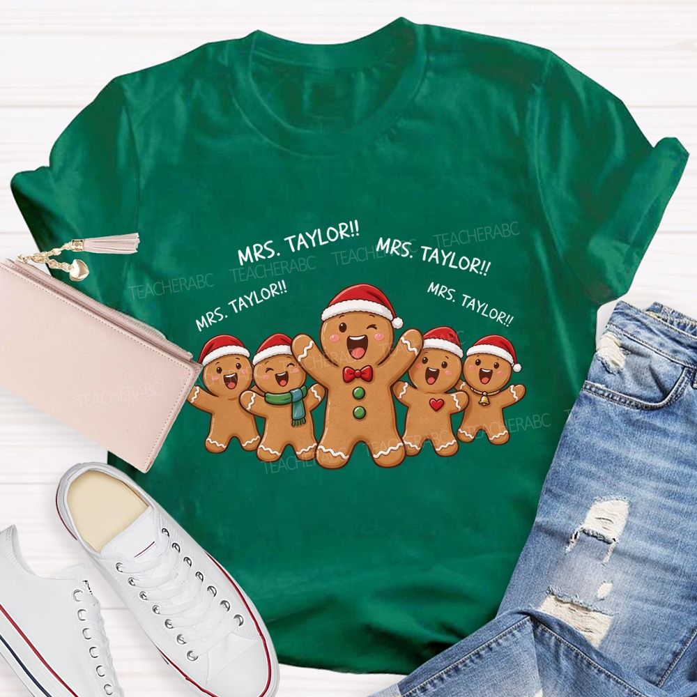 Personalized Name The Mischievous Gingerbread Man Teacher T-shirt