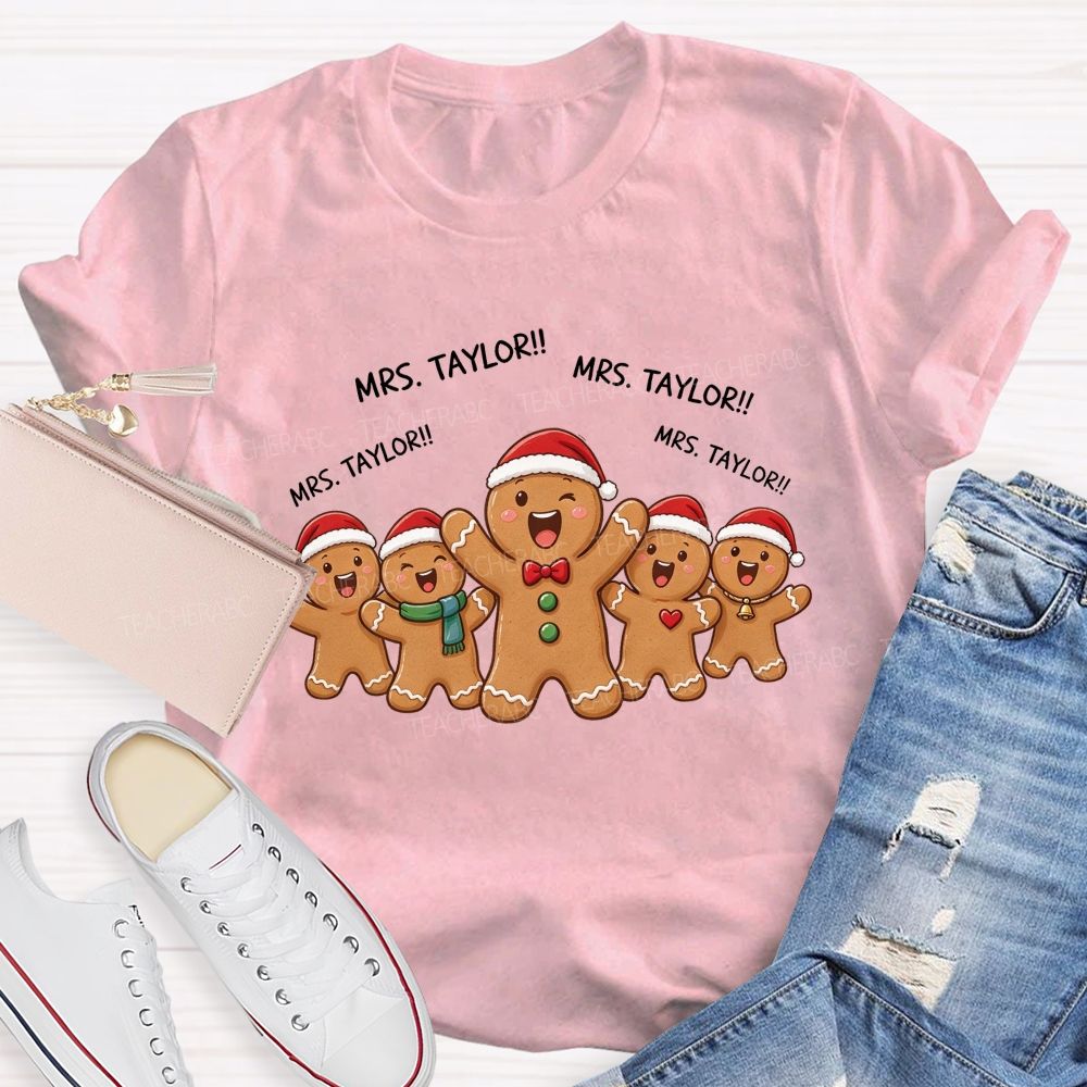 Personalized Name The Mischievous Gingerbread Man Teacher T-shirt