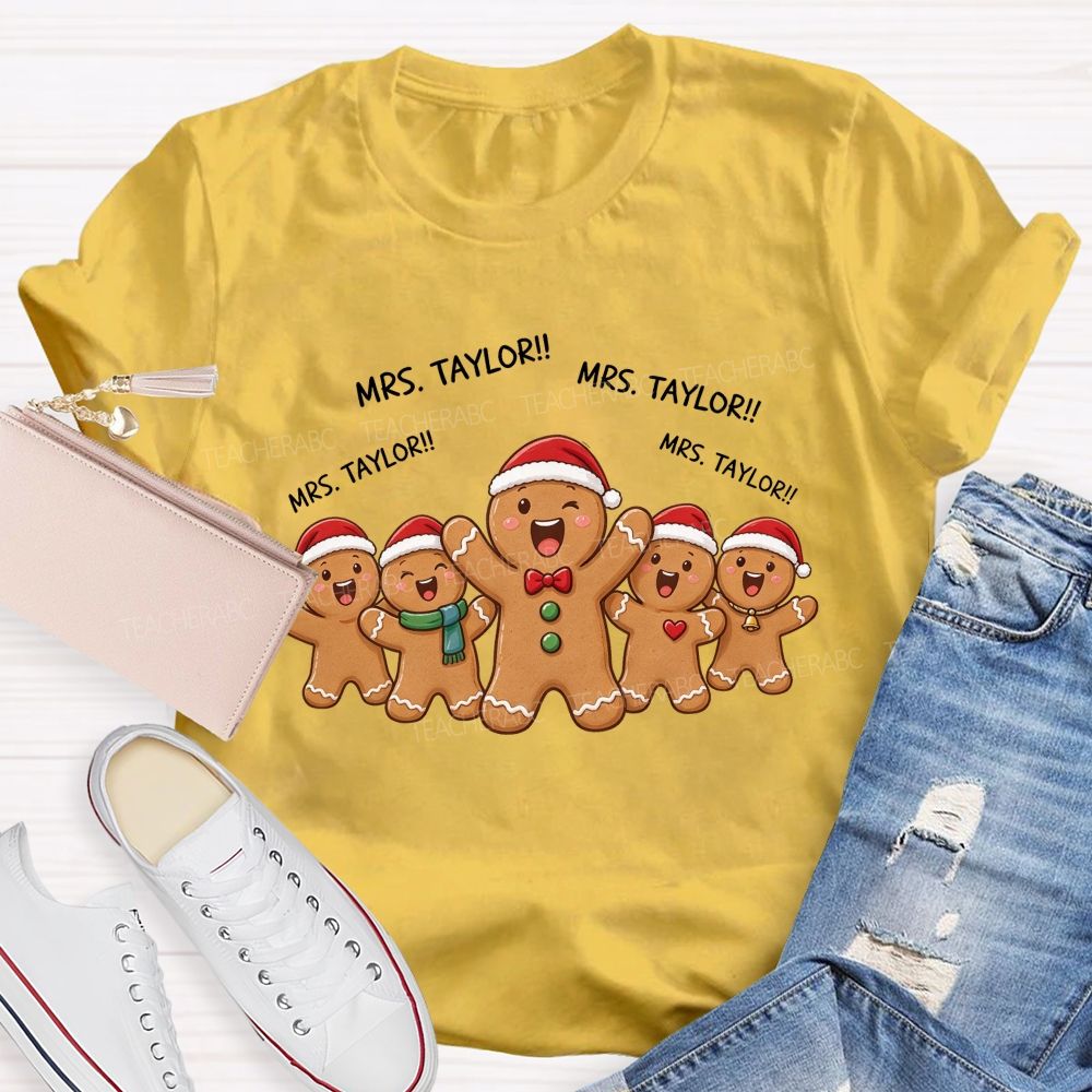 Personalized Name The Mischievous Gingerbread Man Teacher T-shirt