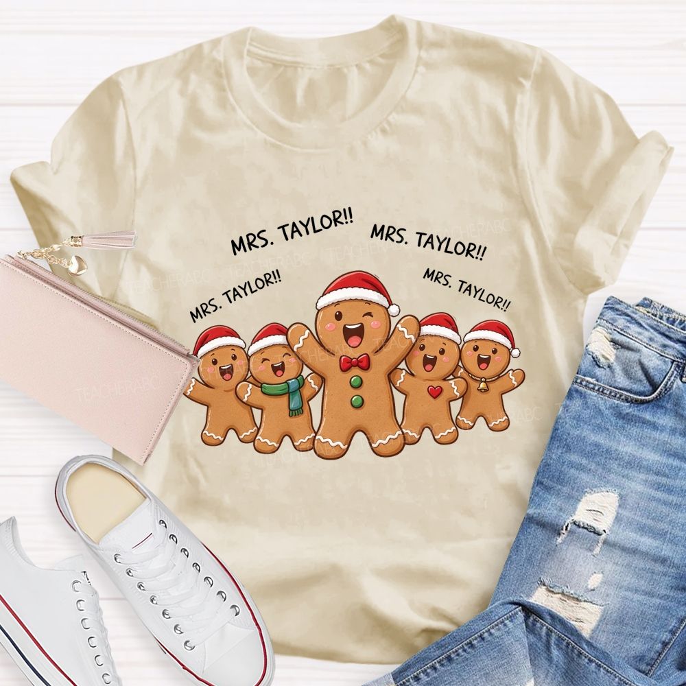 Personalized Name The Mischievous Gingerbread Man Teacher T-shirt