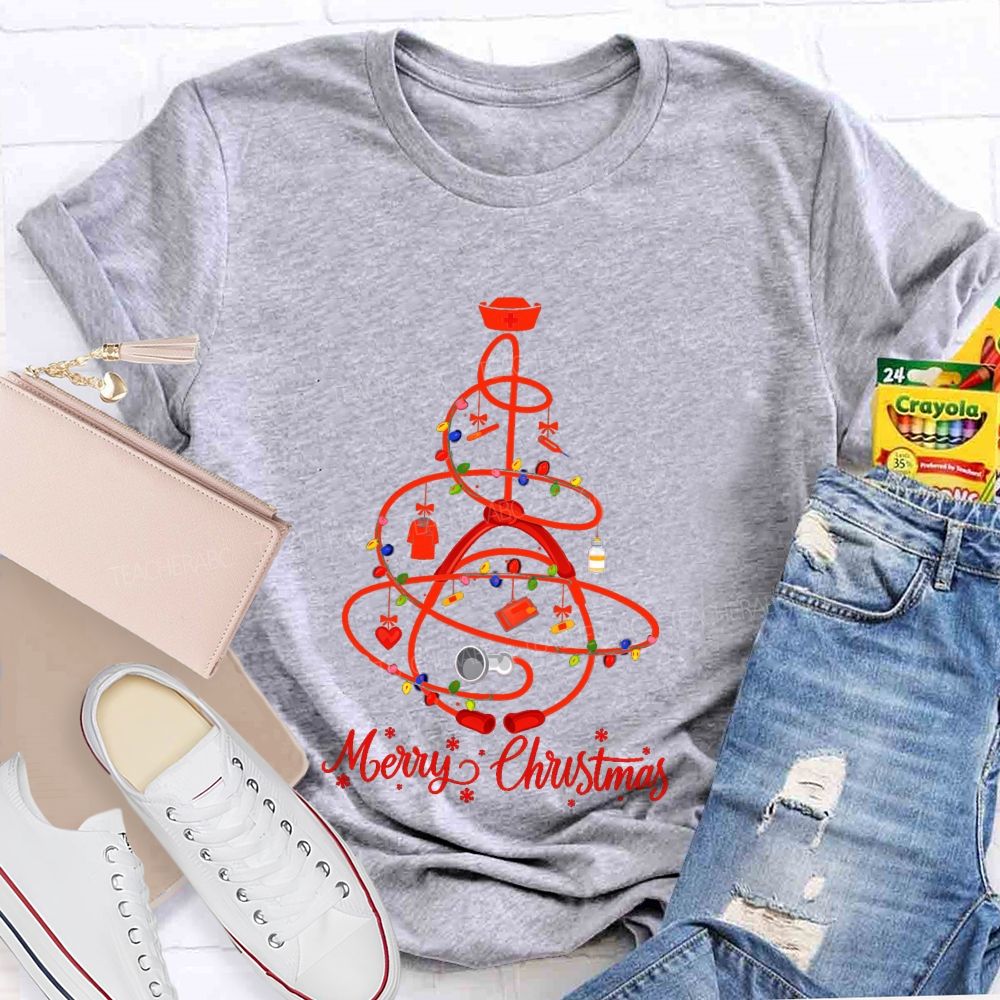 Merry Christmas School Nurse Christmas Tree Teacher T-shirt