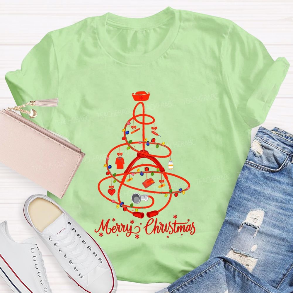 Merry Christmas School Nurse Christmas Tree Teacher T-shirt