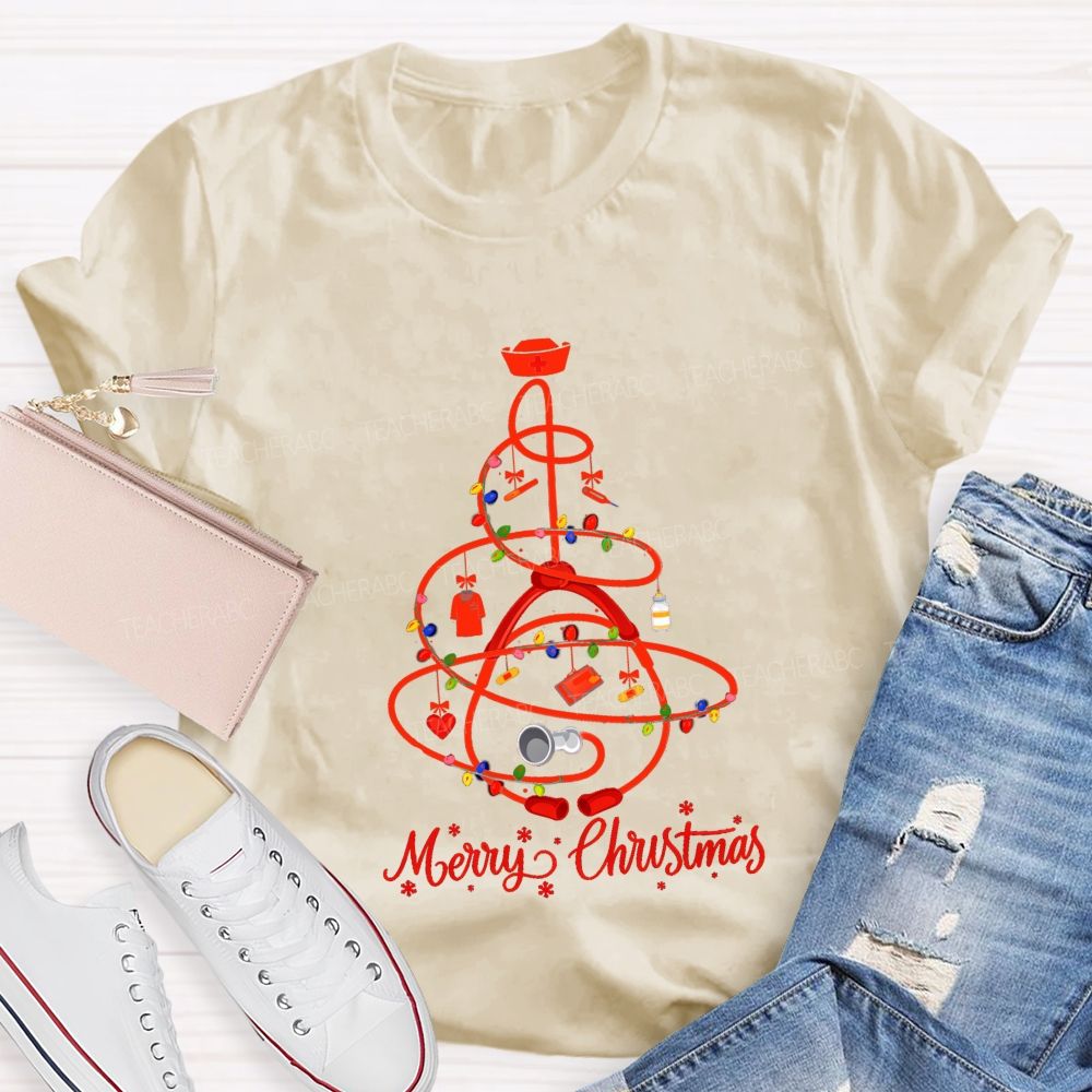 Merry Christmas School Nurse Christmas Tree Teacher T-shirt