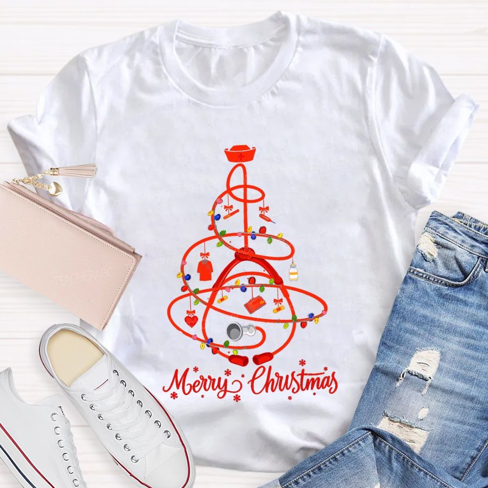 Merry Christmas School Nurse Christmas Tree Teacher T-shirt