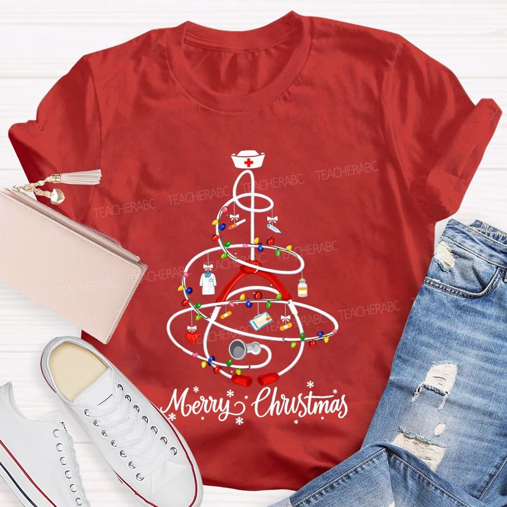 Merry Christmas School Nurse Christmas Tree Teacher T-shirt