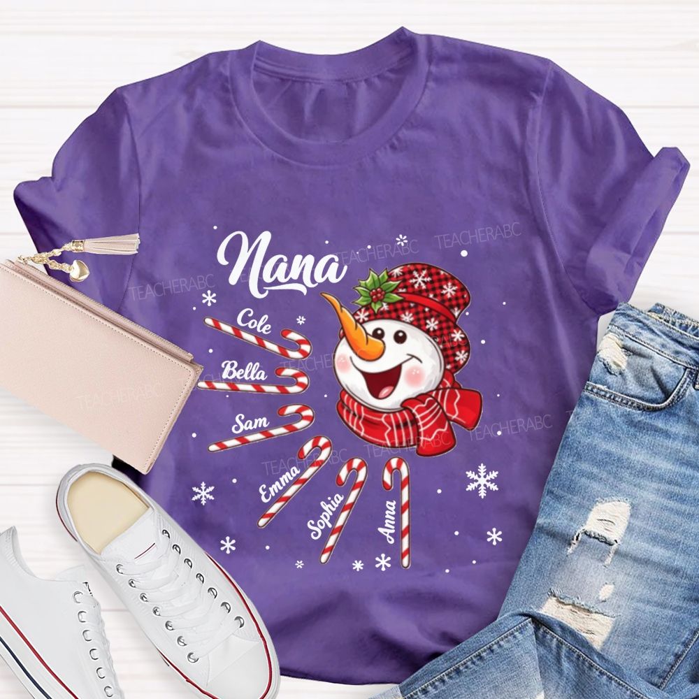Personalized Name Christmas Snowman Candy Teacher T-shirt