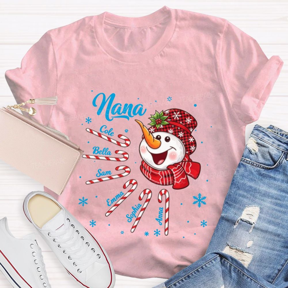 Personalized Name Christmas Snowman Candy Teacher T-shirt