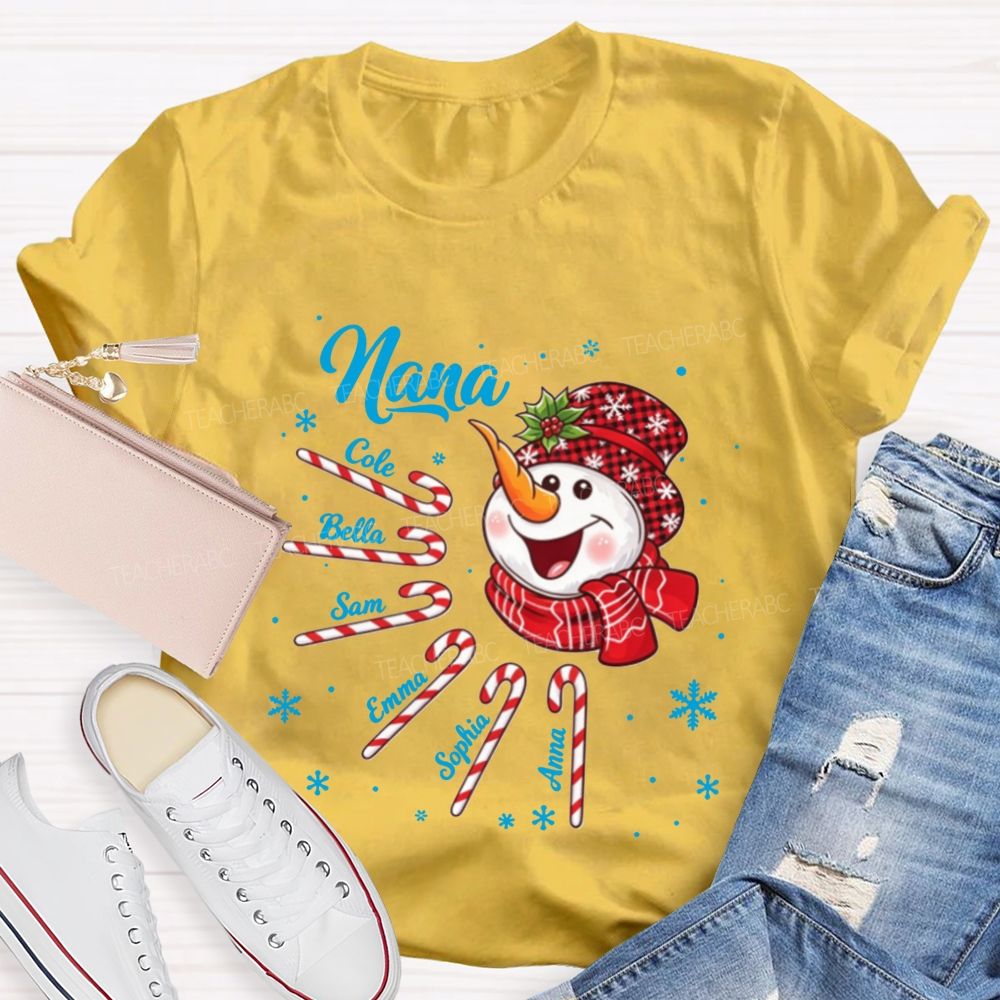 Personalized Name Christmas Snowman Candy Teacher T-shirt
