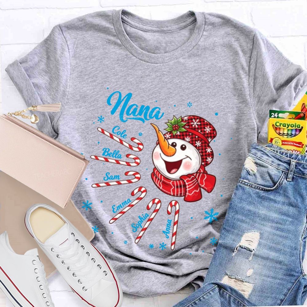 Personalized Name Christmas Snowman Candy Teacher T-shirt