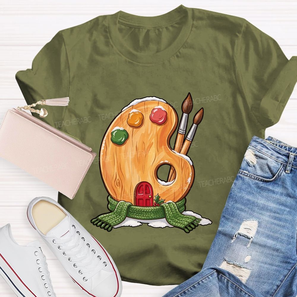 Christmas Art Colorful Brush Teacher T-shirt