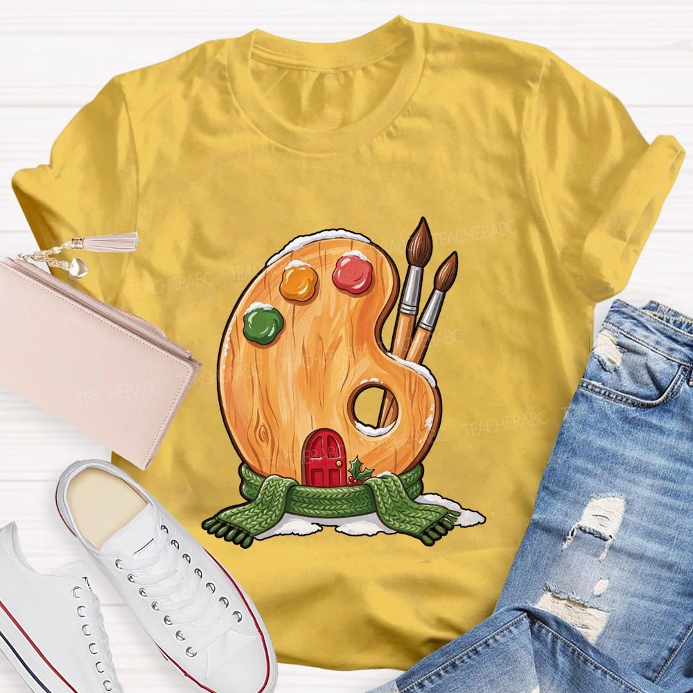Christmas Art Colorful Brush Teacher T-shirt