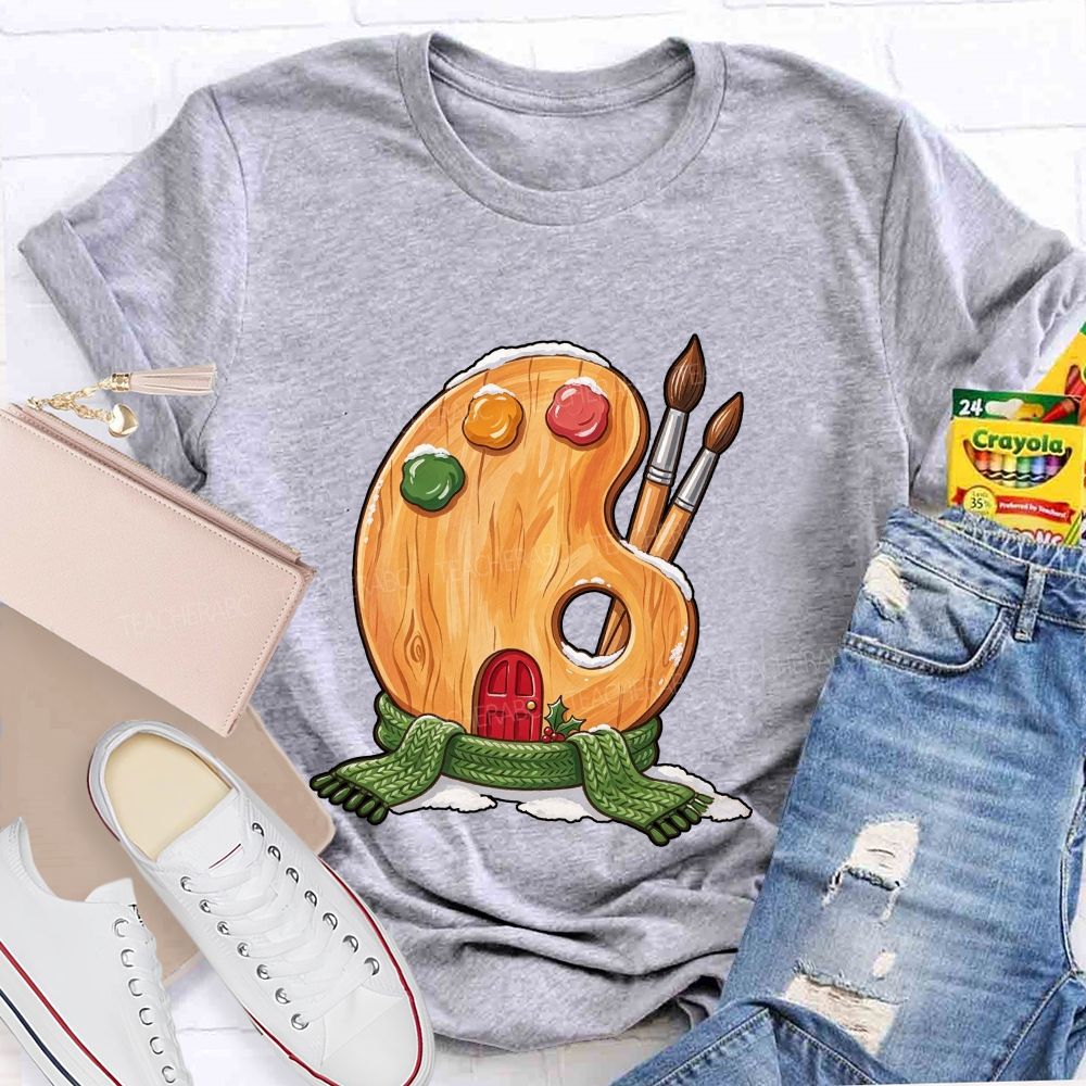 Christmas Art Colorful Brush Teacher T-shirt