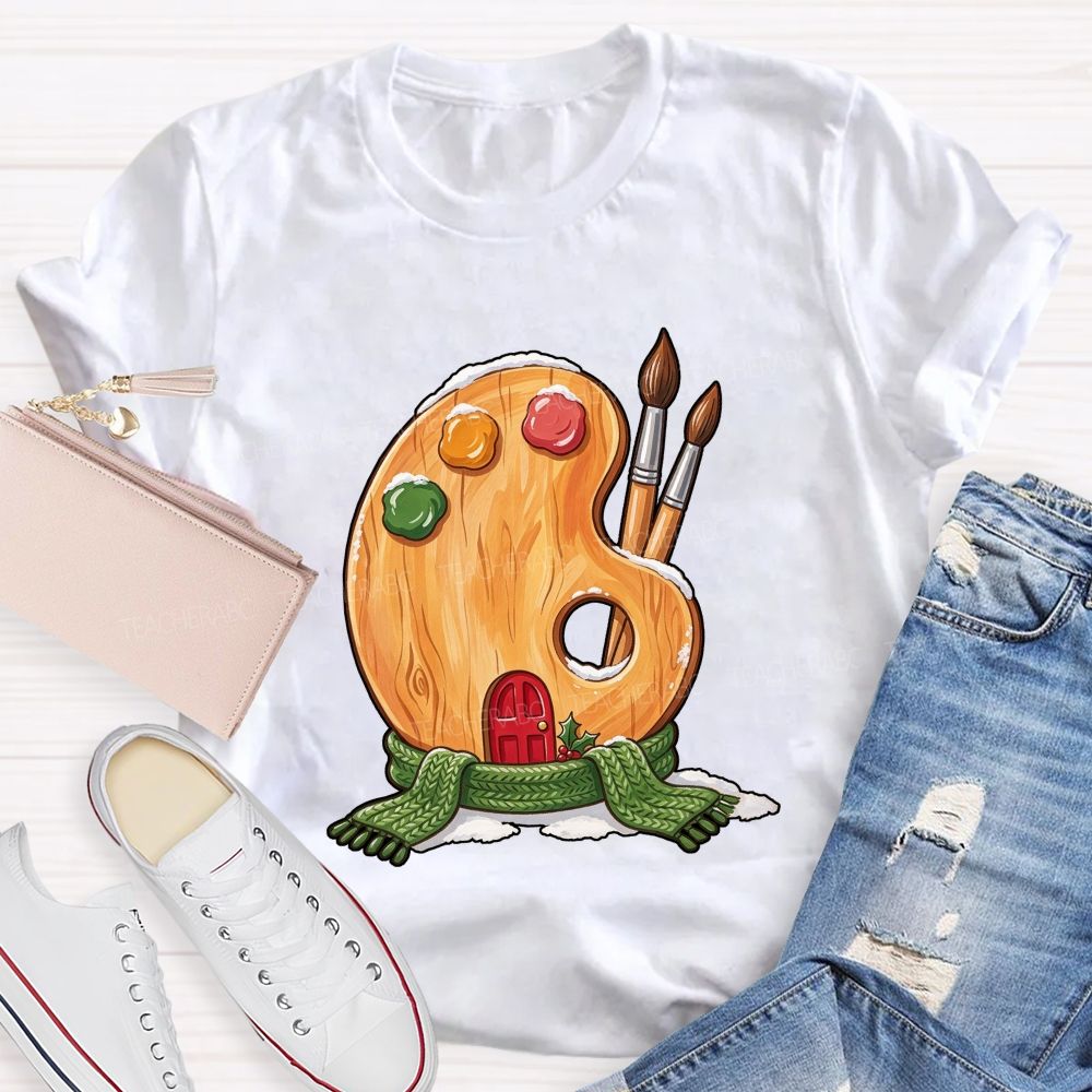 Christmas Art Colorful Brush Teacher T-shirt