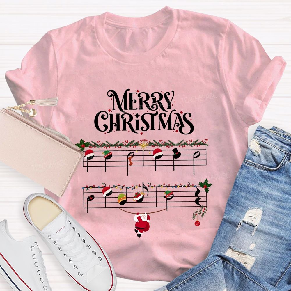 Merry Christmas Music Notes Music Staff Santa Teacher T-shirt