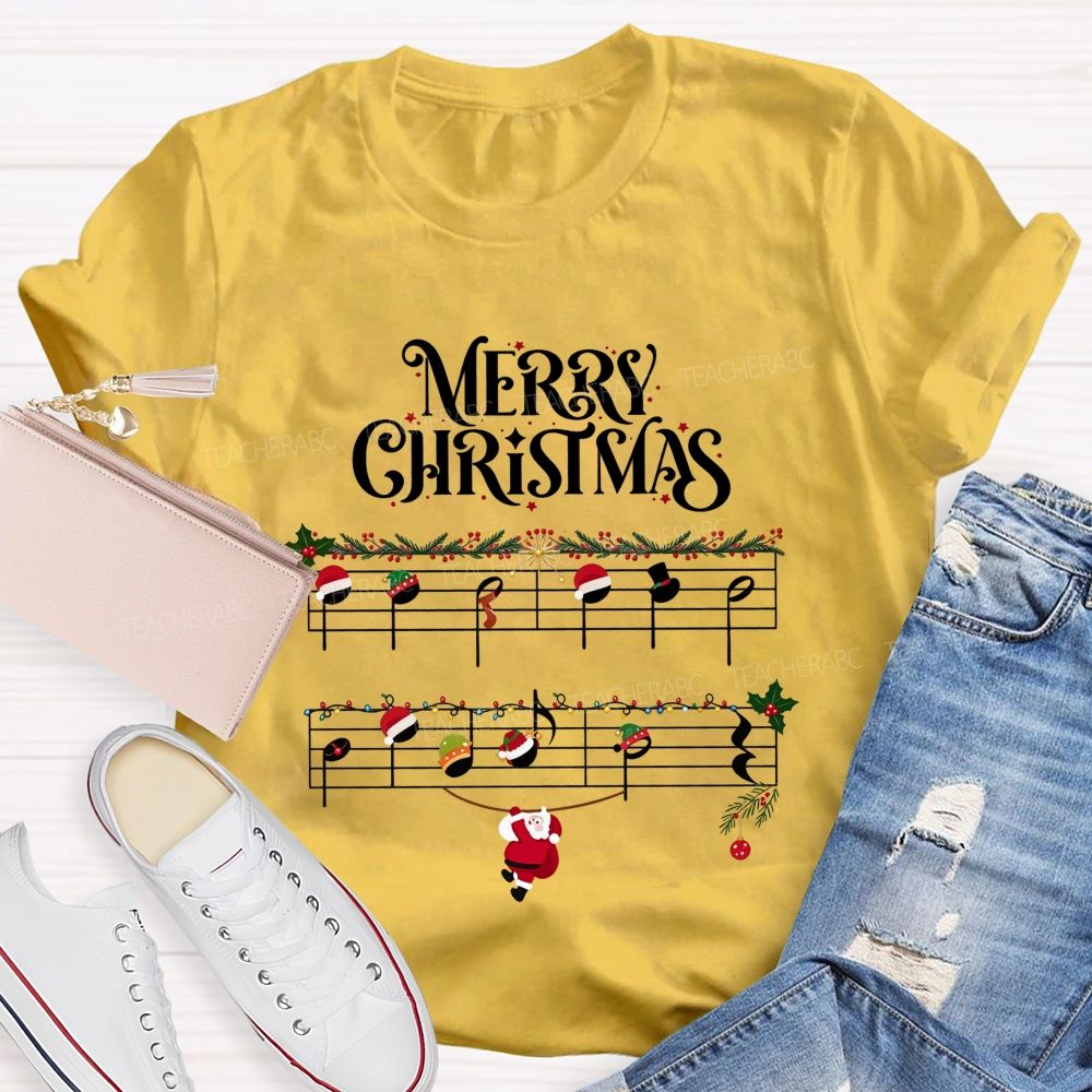 Merry Christmas Music Notes Music Staff Santa Teacher T-shirt