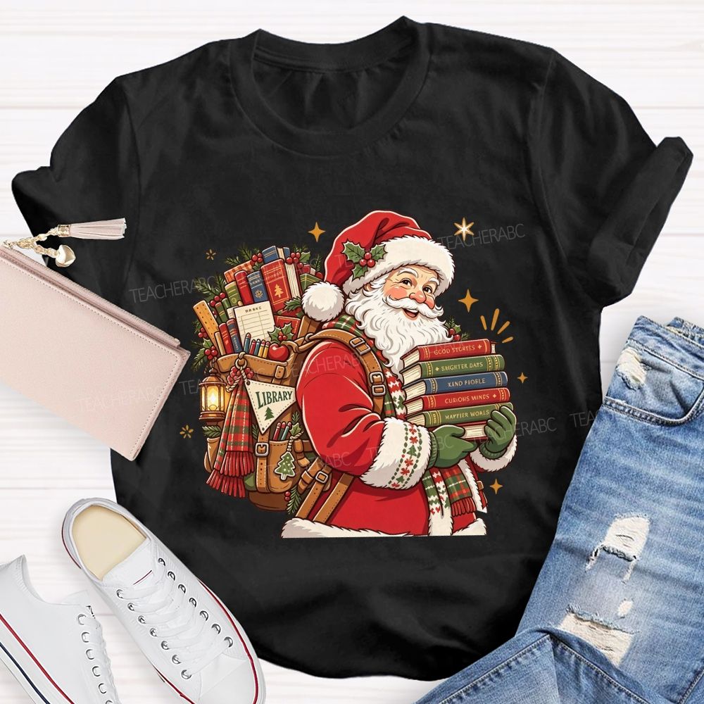 Santa Book Librarian Christmas Book Lover Santa Library T-shirt