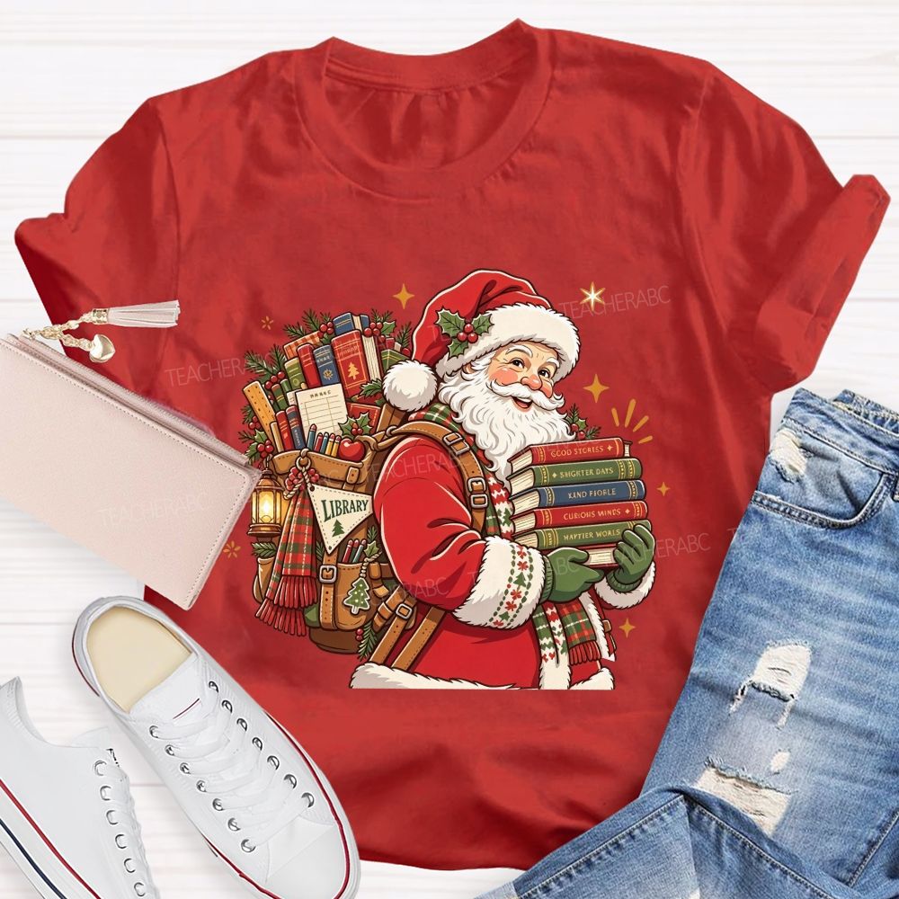 Santa Book Librarian Christmas Book Lover Santa Library T-shirt