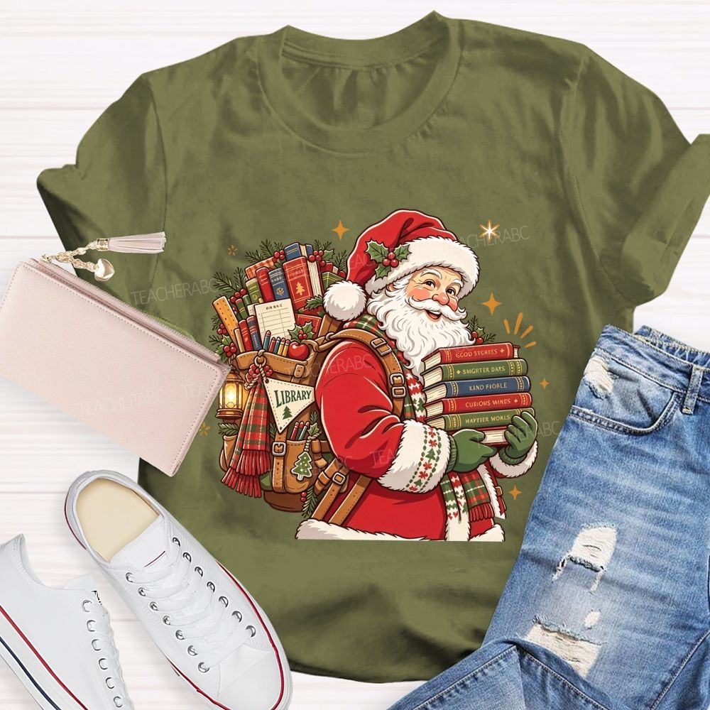 Santa Book Librarian Christmas Book Lover Santa Library T-shirt