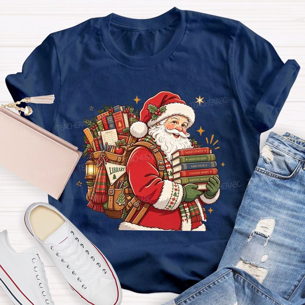 Santa Book Librarian Christmas Book Lover Santa Library T-shirt