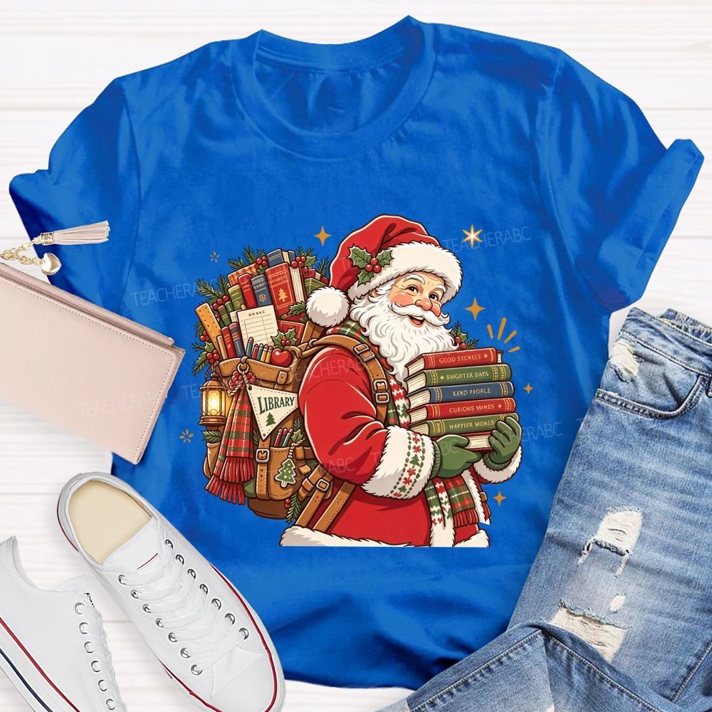 Santa Book Librarian Christmas Book Lover Santa Library T-shirt