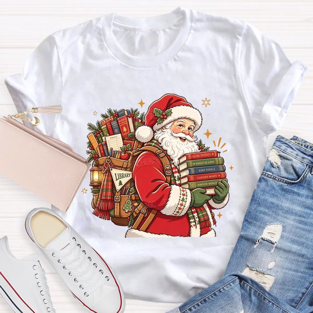 Santa Book Librarian Christmas Book Lover Santa Library T-shirt