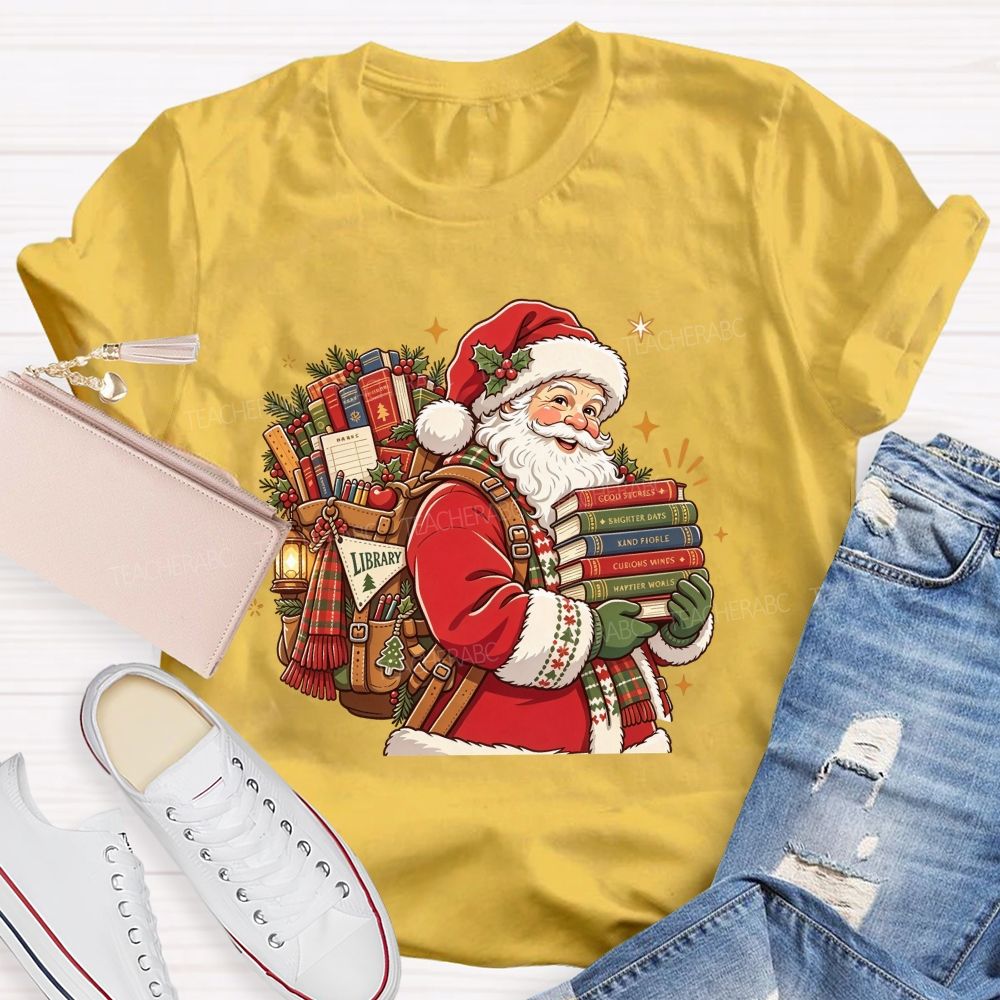 Santa Book Librarian Christmas Book Lover Santa Library T-shirt