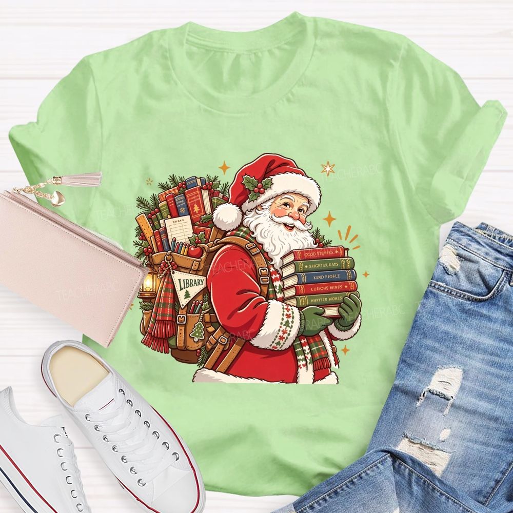 Santa Book Librarian Christmas Book Lover Santa Library T-shirt