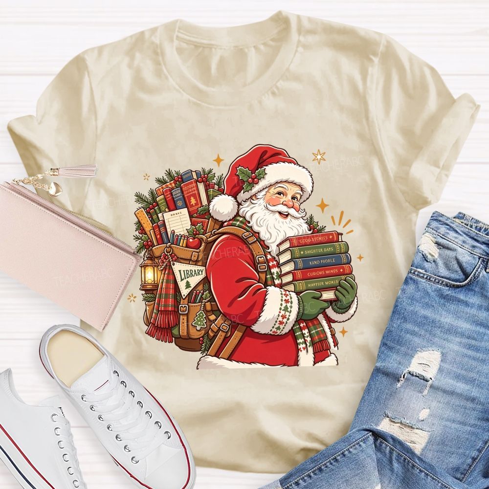 Santa Book Librarian Christmas Book Lover Santa Library T-shirt