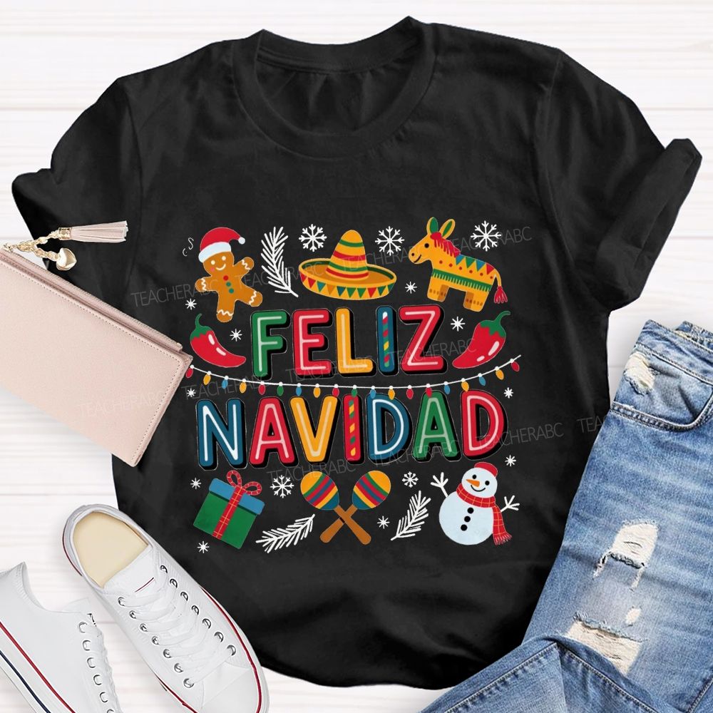 Feliz Navidad Christmas Maestra Teacher T-shirt