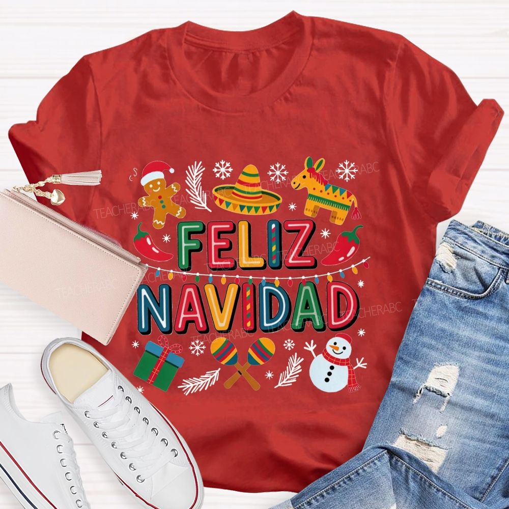 Feliz Navidad Christmas Maestra Teacher T-shirt