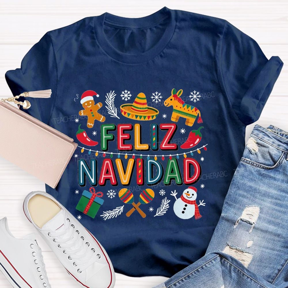 Feliz Navidad Christmas Maestra Teacher T-shirt