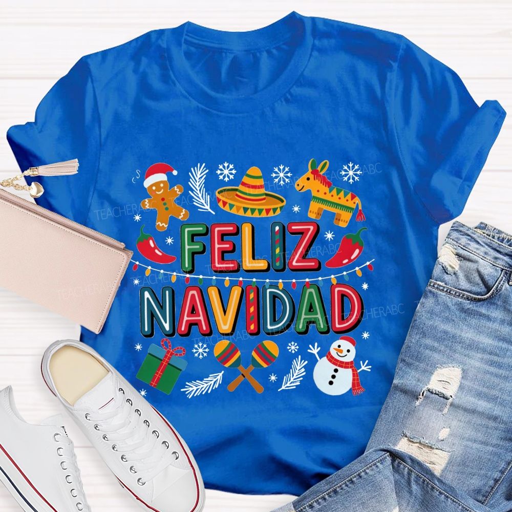 Feliz Navidad Christmas Maestra Teacher T-shirt