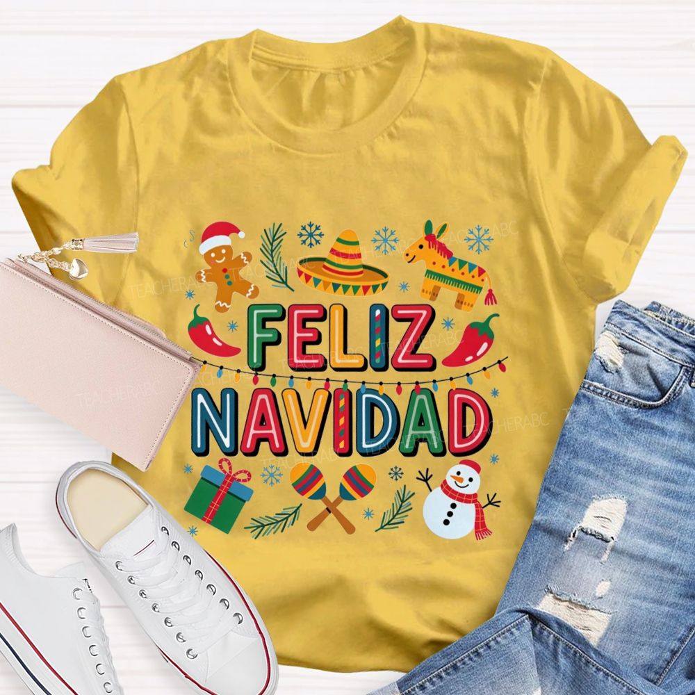 Feliz Navidad Christmas Maestra Teacher T-shirt