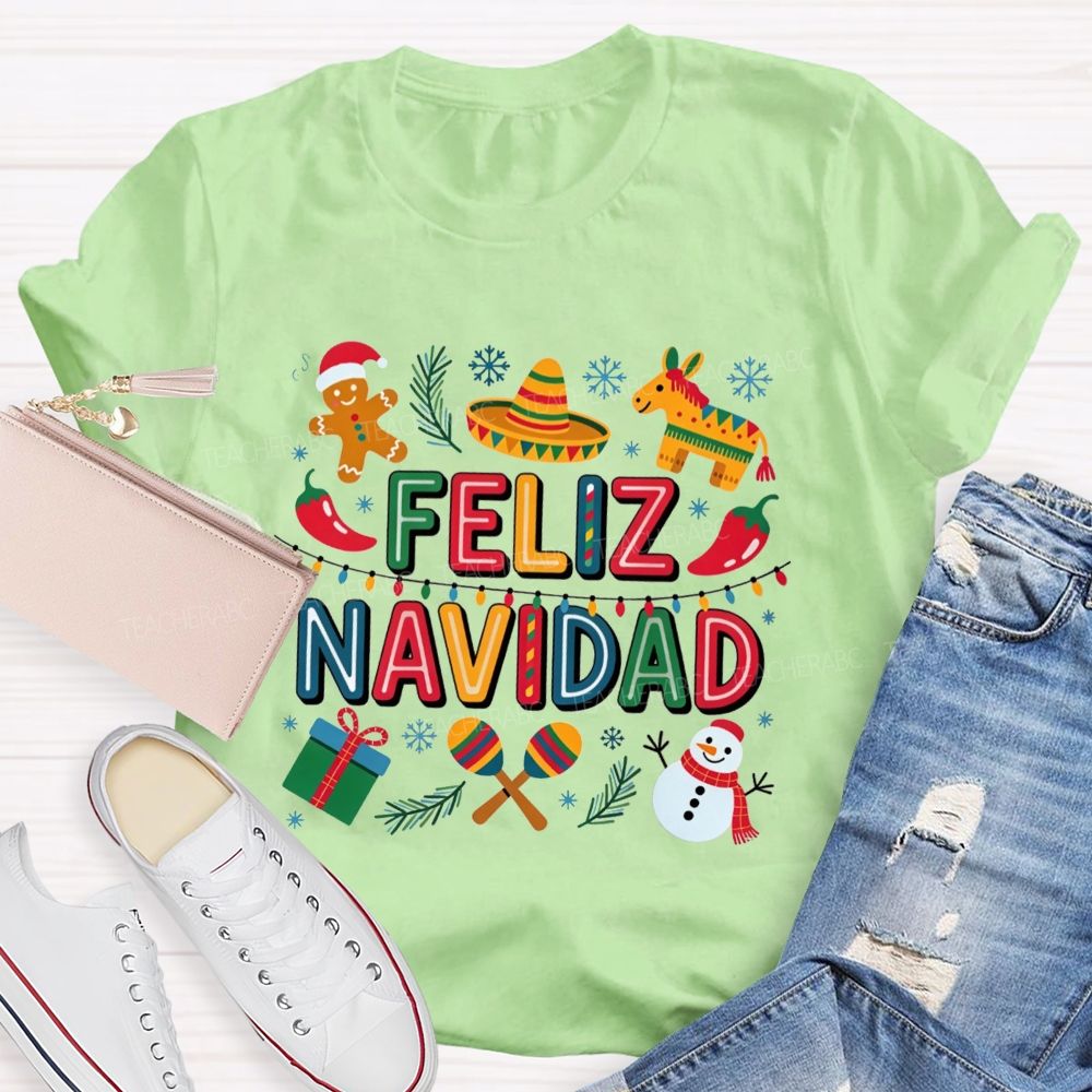 Feliz Navidad Christmas Maestra Teacher T-shirt