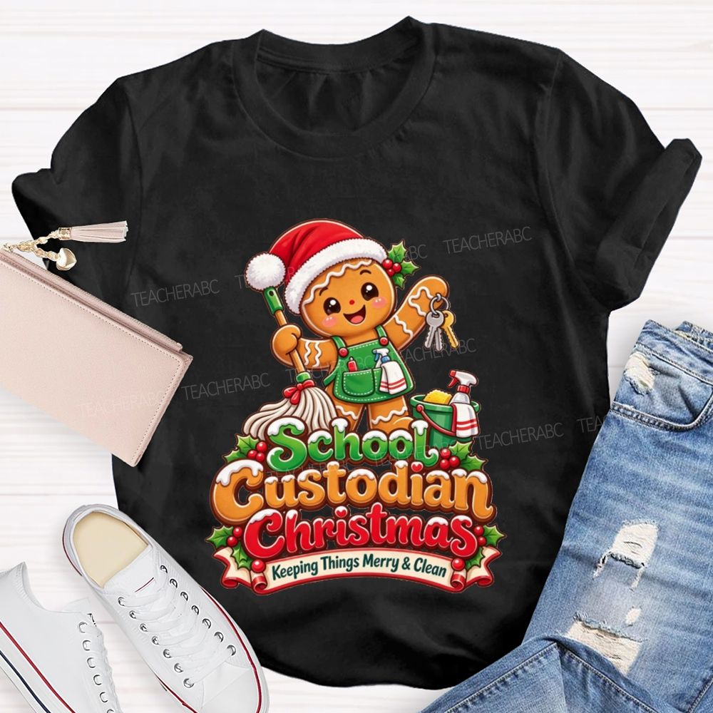 School Custodian Christmas Keeping Things Merry And Clean T-shirt