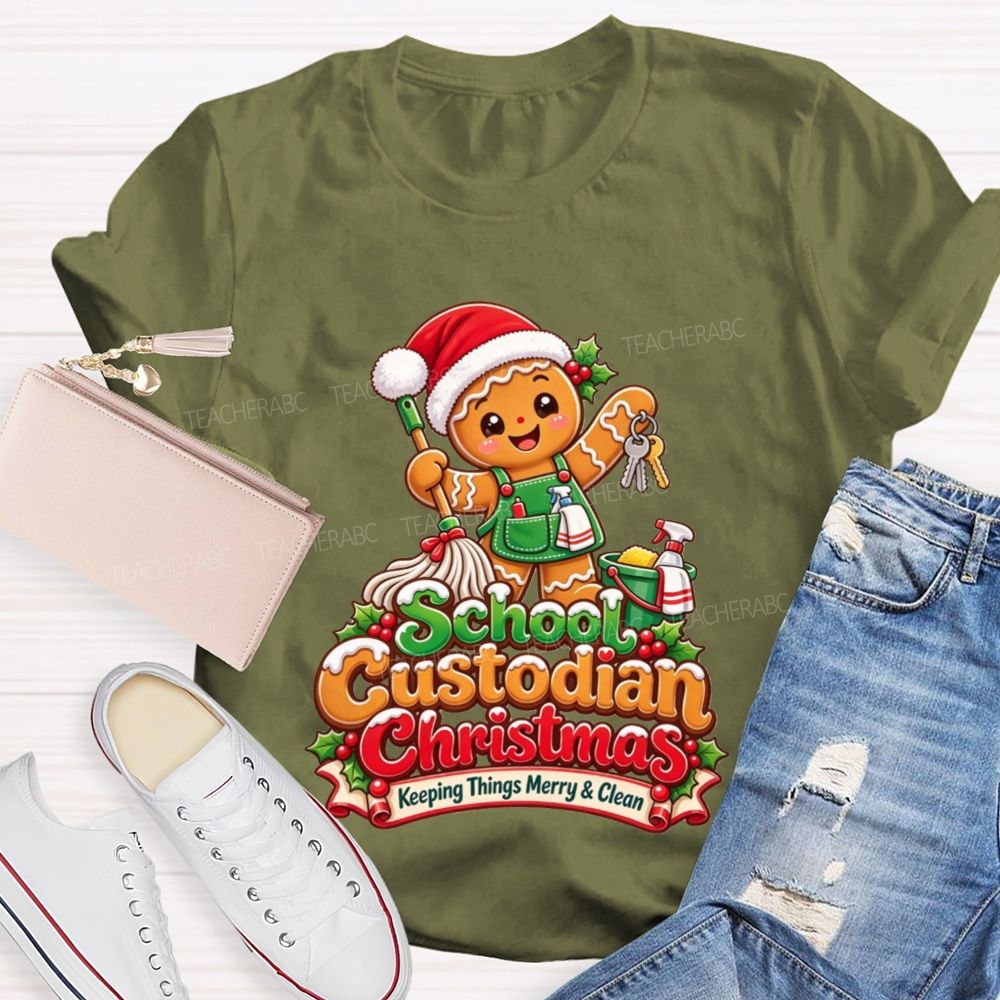 School Custodian Christmas Keeping Things Merry And Clean T-shirt
