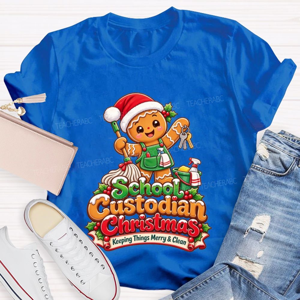 School Custodian Christmas Keeping Things Merry And Clean T-shirt