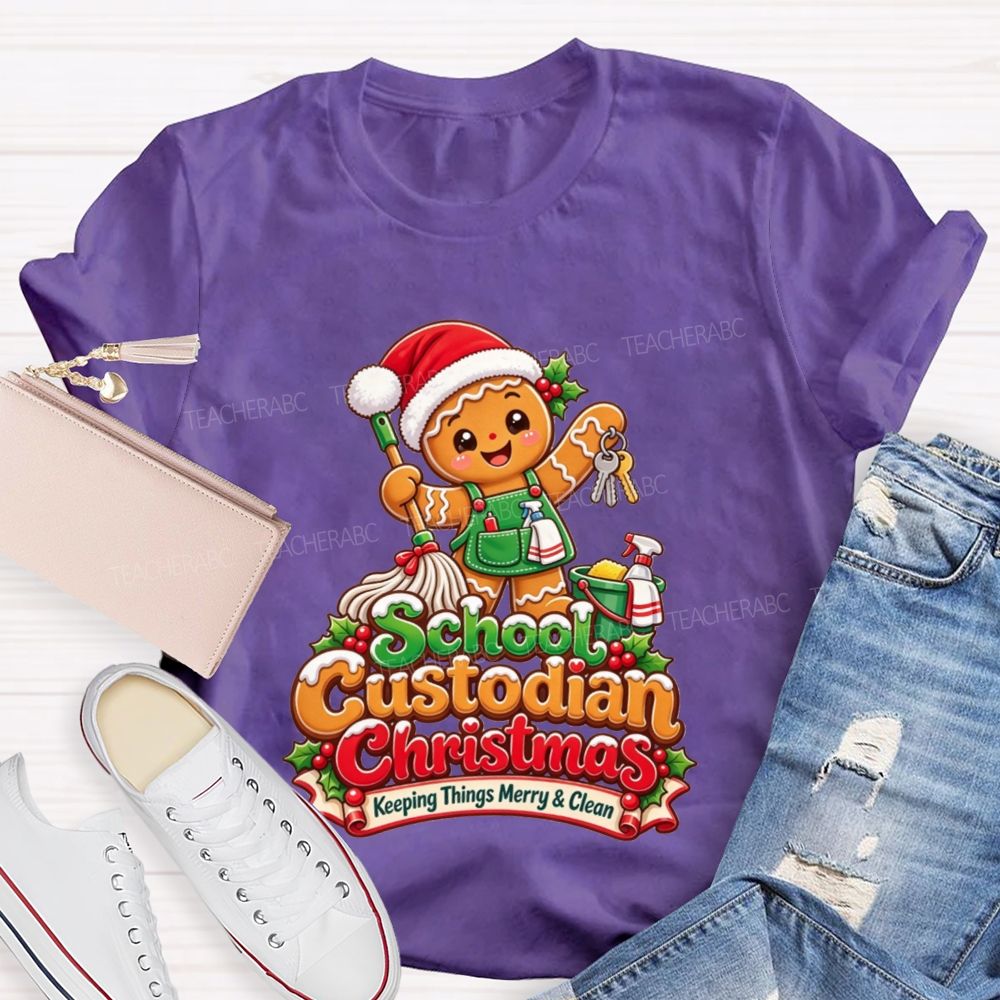 School Custodian Christmas Keeping Things Merry And Clean T-shirt