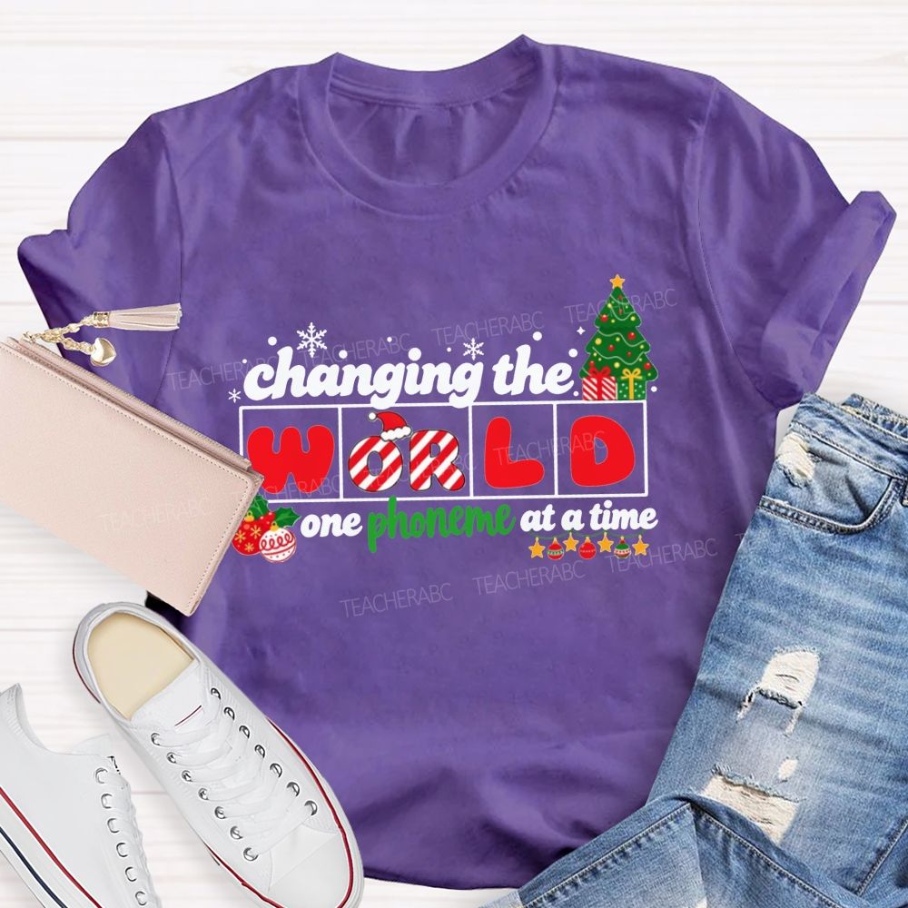Slp Christmas Changing The World One Phoneme At A Time Teacher T-shirt