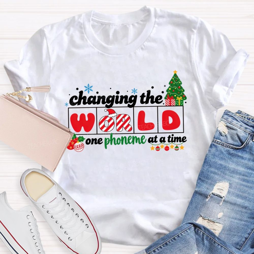 Slp Christmas Changing The World One Phoneme At A Time Teacher T-shirt