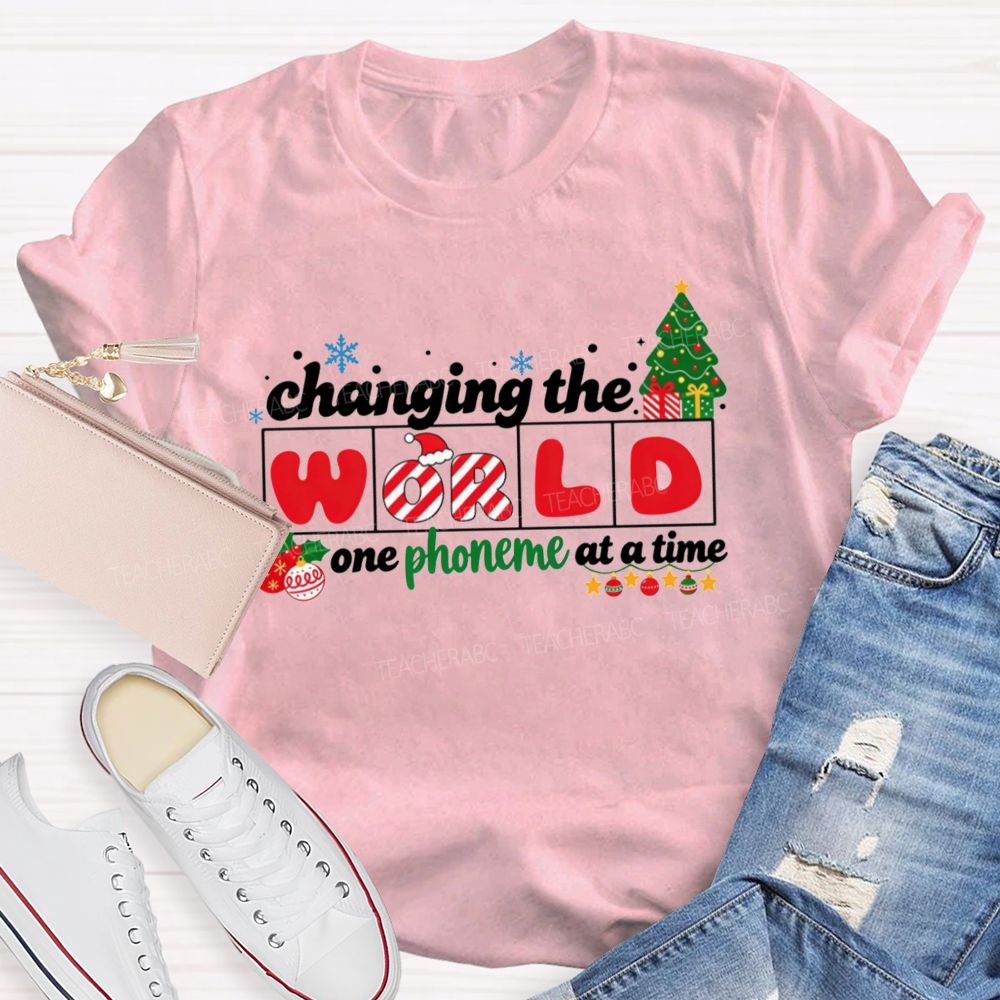 Slp Christmas Changing The World One Phoneme At A Time Teacher T-shirt