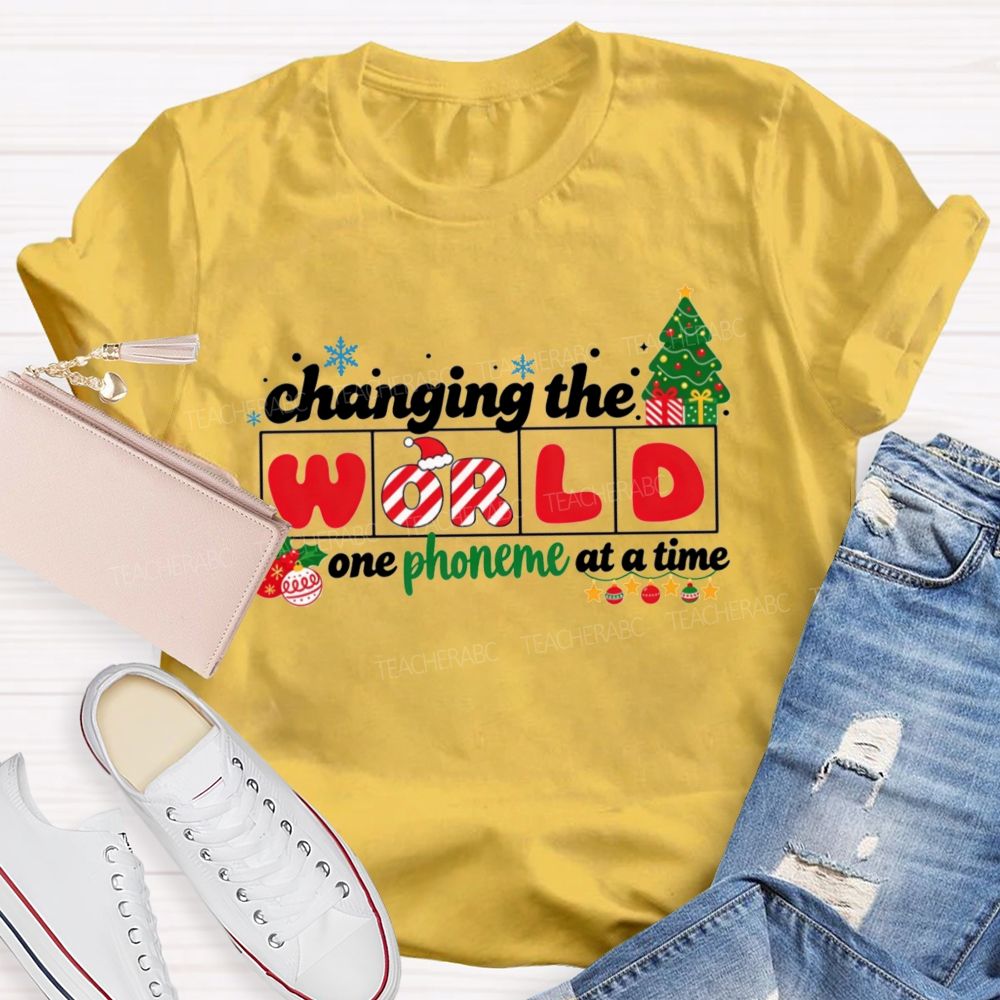 Slp Christmas Changing The World One Phoneme At A Time Teacher T-shirt