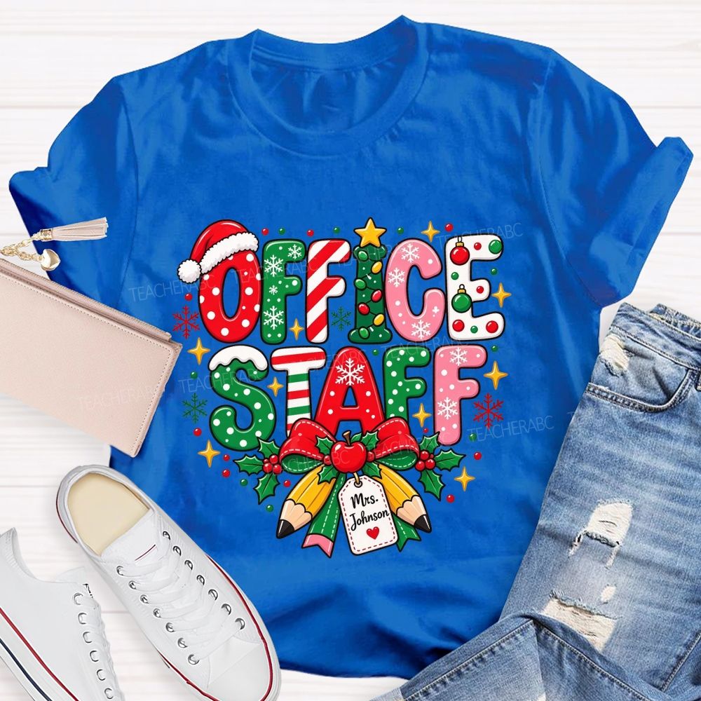 Personalized Name Office Staff Christmas Doodle Letters School Admin T-shirt