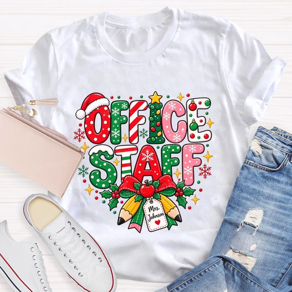 Personalized Name Office Staff Christmas Doodle Letters School Admin T-shirt