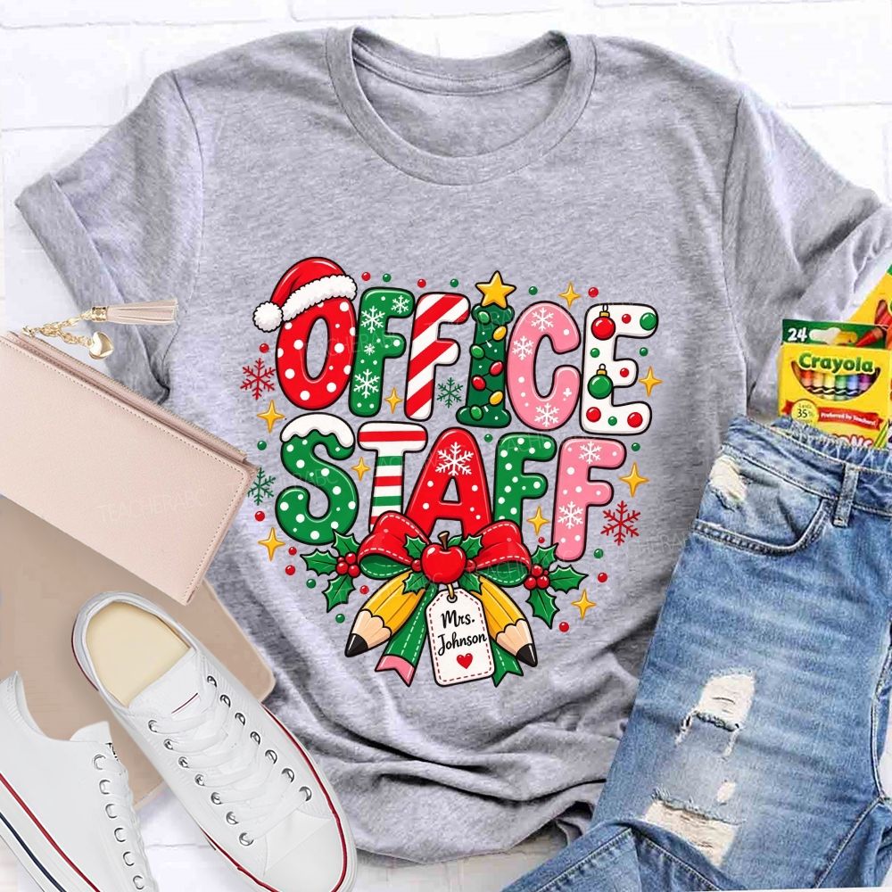 Personalized Name Office Staff Christmas Doodle Letters School Admin T-shirt
