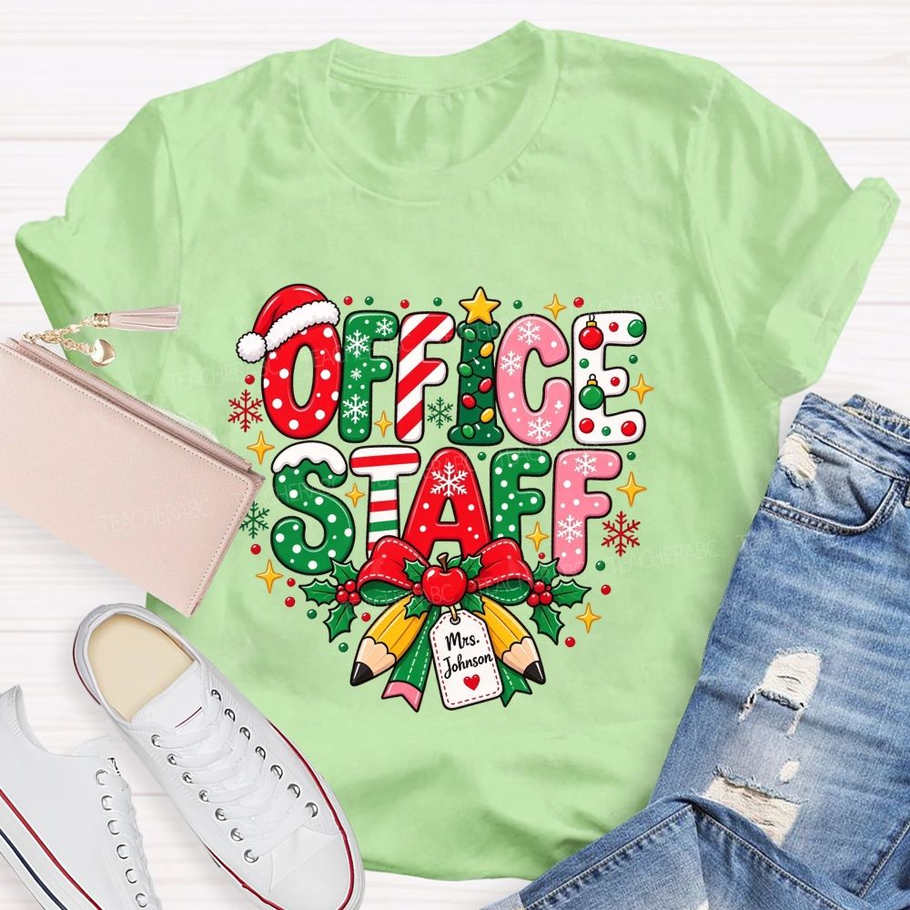 Personalized Name Office Staff Christmas Doodle Letters School Admin T-shirt