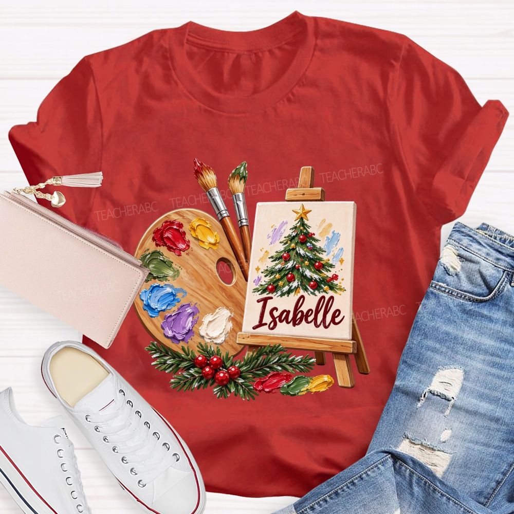 Personalized Name Art Teacher Christmas Artist Holiday Teacher T-shirt